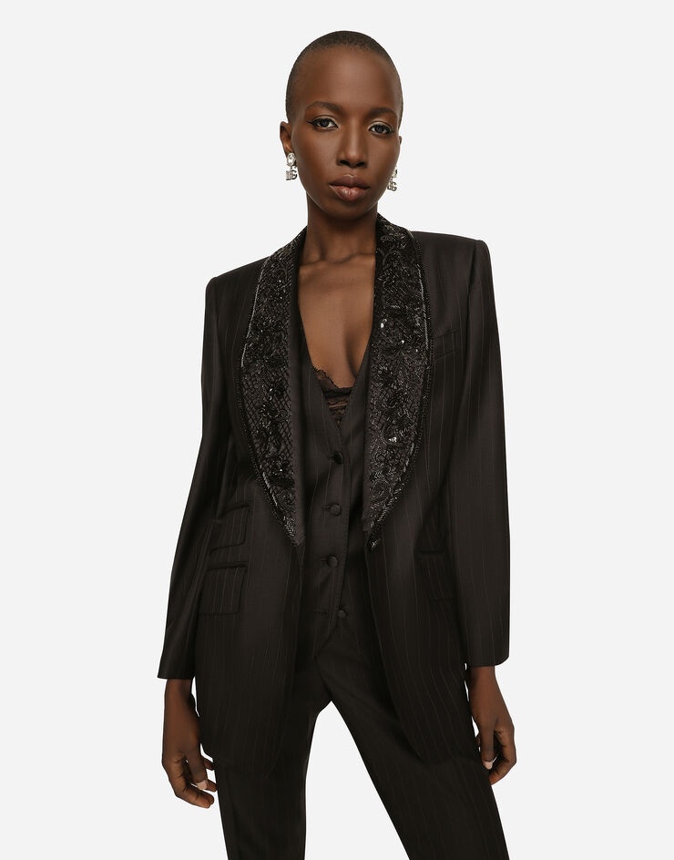 Single-breasted pinstripe jacket with embroidery - 3