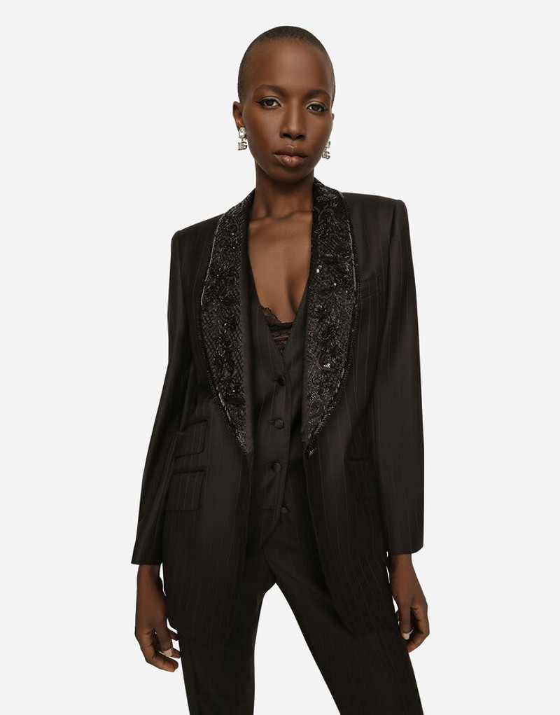 Single-breasted pinstripe jacket with embroidery 3