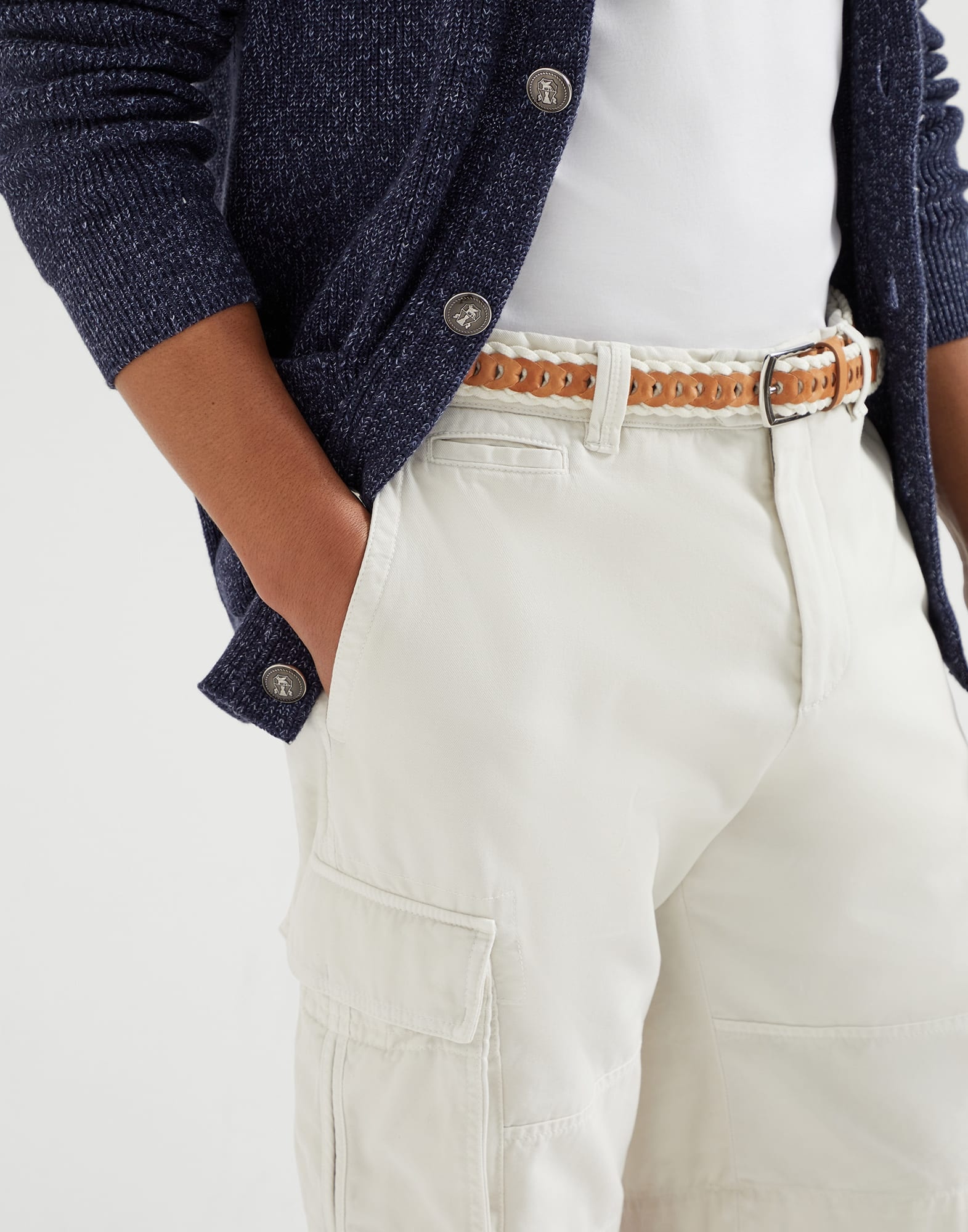Garment-dyed Bermuda shorts in twisted cotton gabardine with cargo pockets - 3