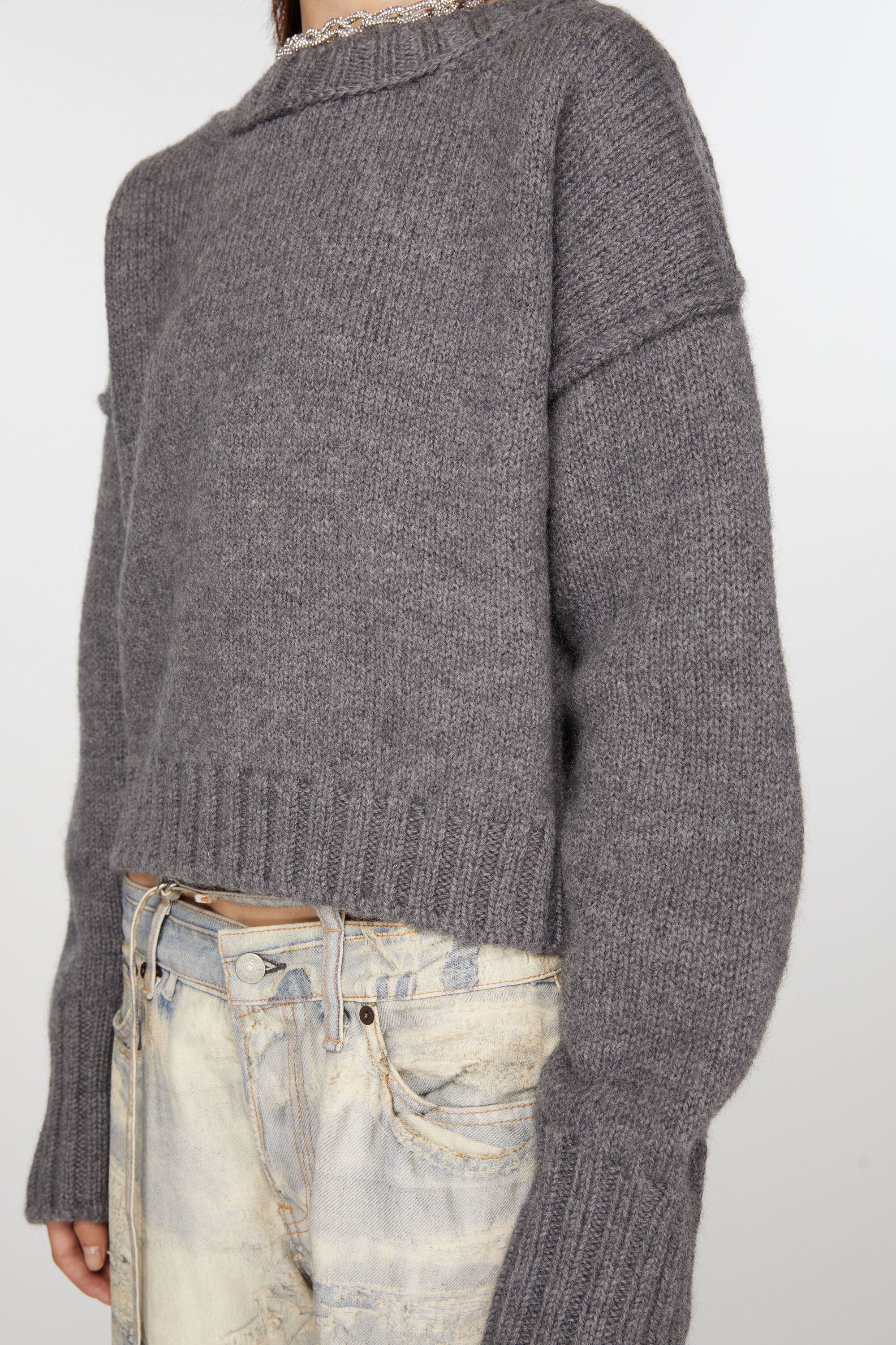 Crew neck wool jumper - Dark grey - 4