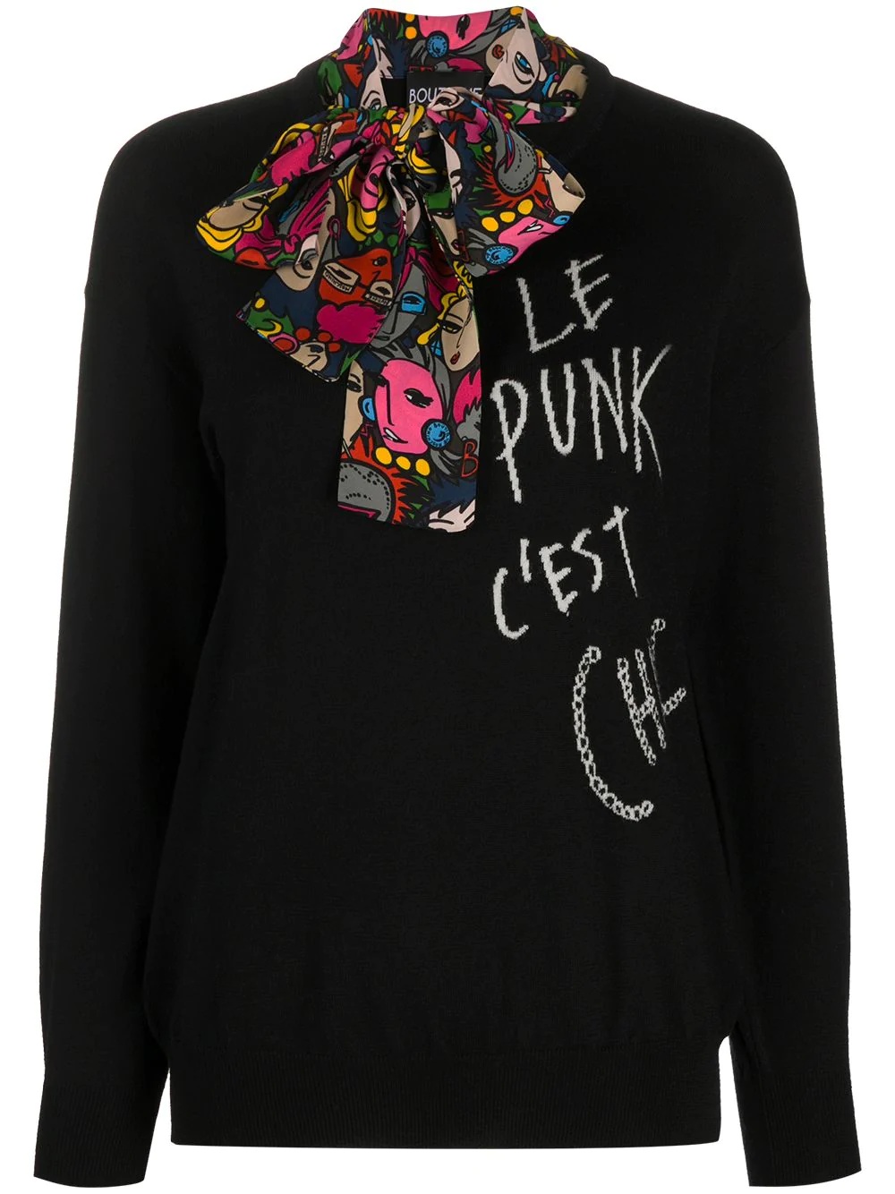 scarf-detail punk-slogan wool jumper - 1