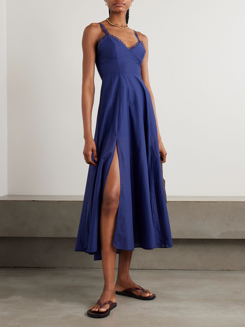 Charo Ruiz Iraso guipure lace-trimmed cotton-blend voile midi dress Navy outlook