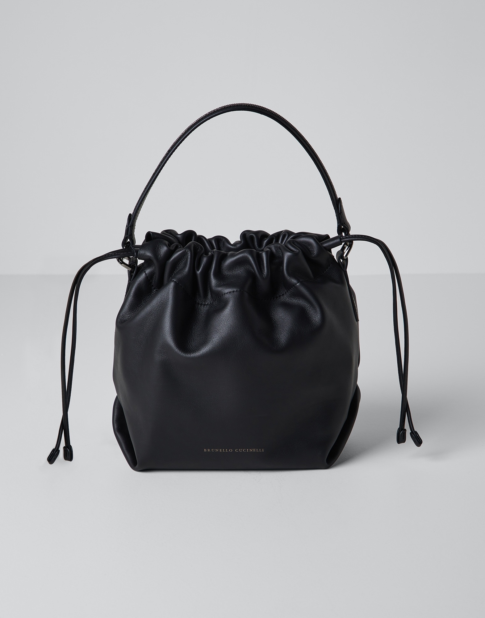 Matte calfskin bucket bag with shiny handle - 1
