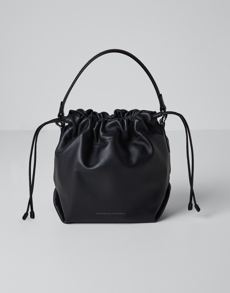 Matte calfskin bucket bag with shiny handle 1