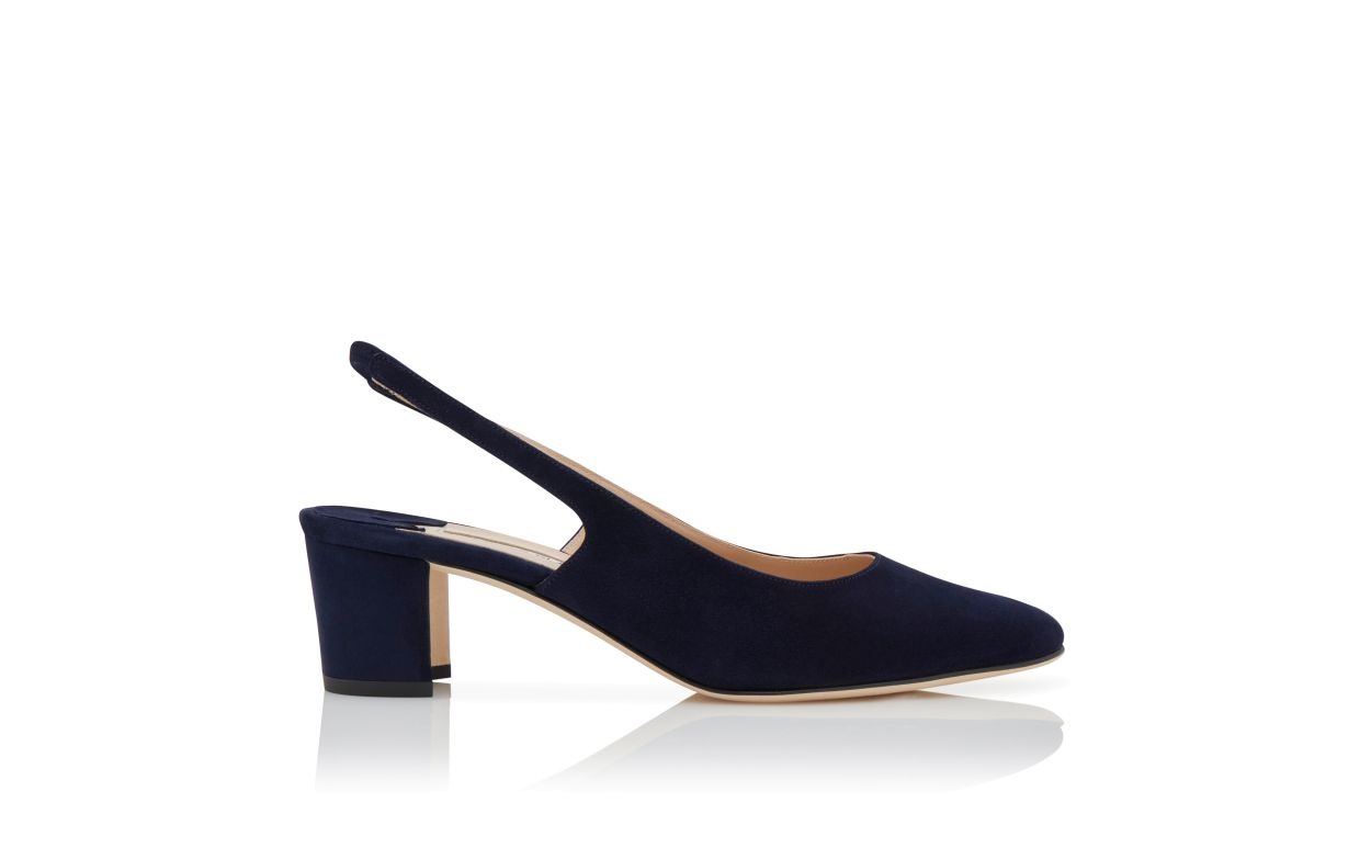 Navy Blue Suede Slingback Pumps - 1