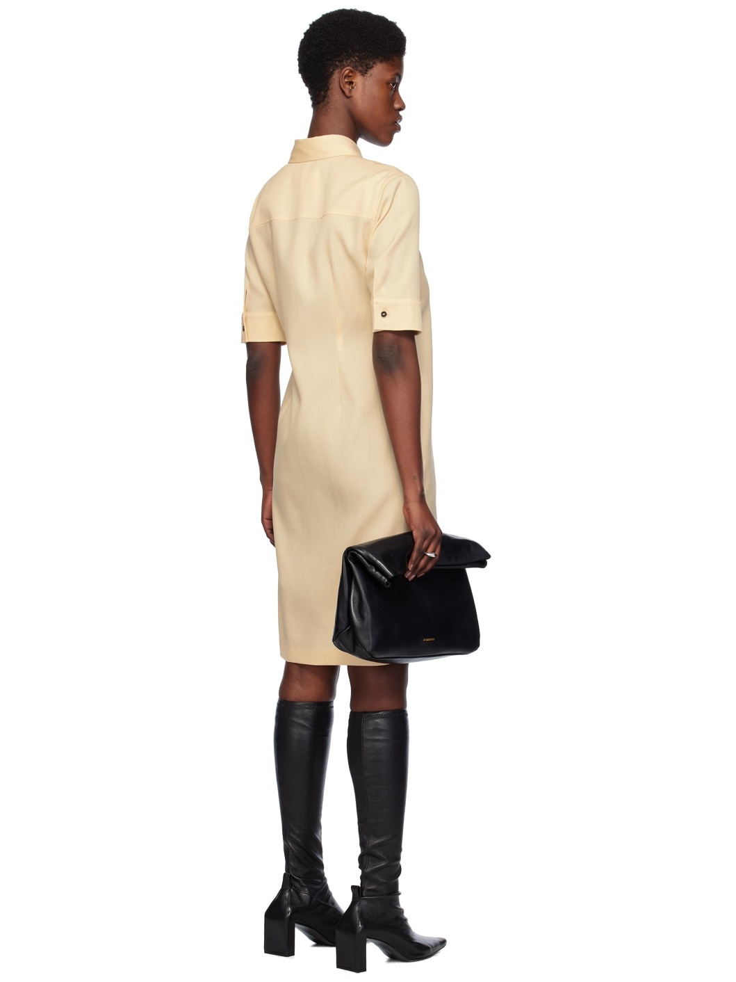 Beige Straight Cut Midi Dress - 3