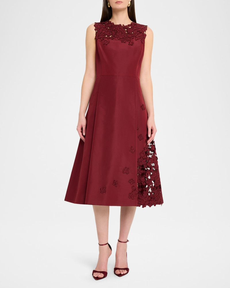 Oscar de la Renta Sleeveless Embroidered Midi Cocktail Dress outlook