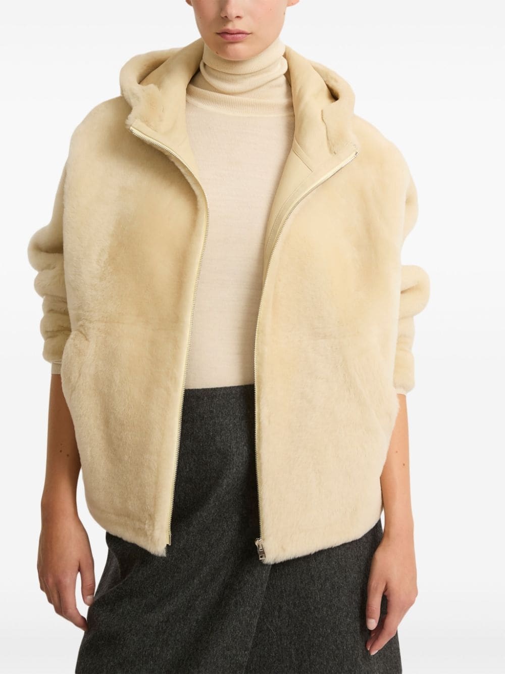 hooded shearling jacket - 4