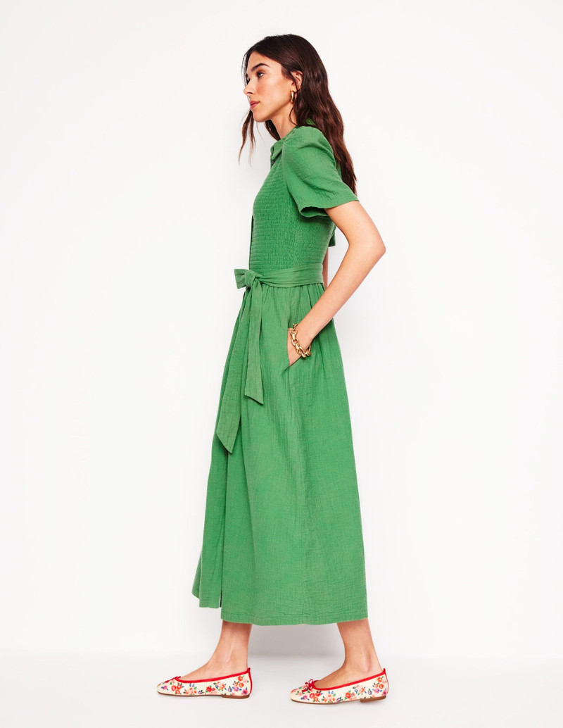 Amber Double Cloth Midi Dress-Paradise Green 5