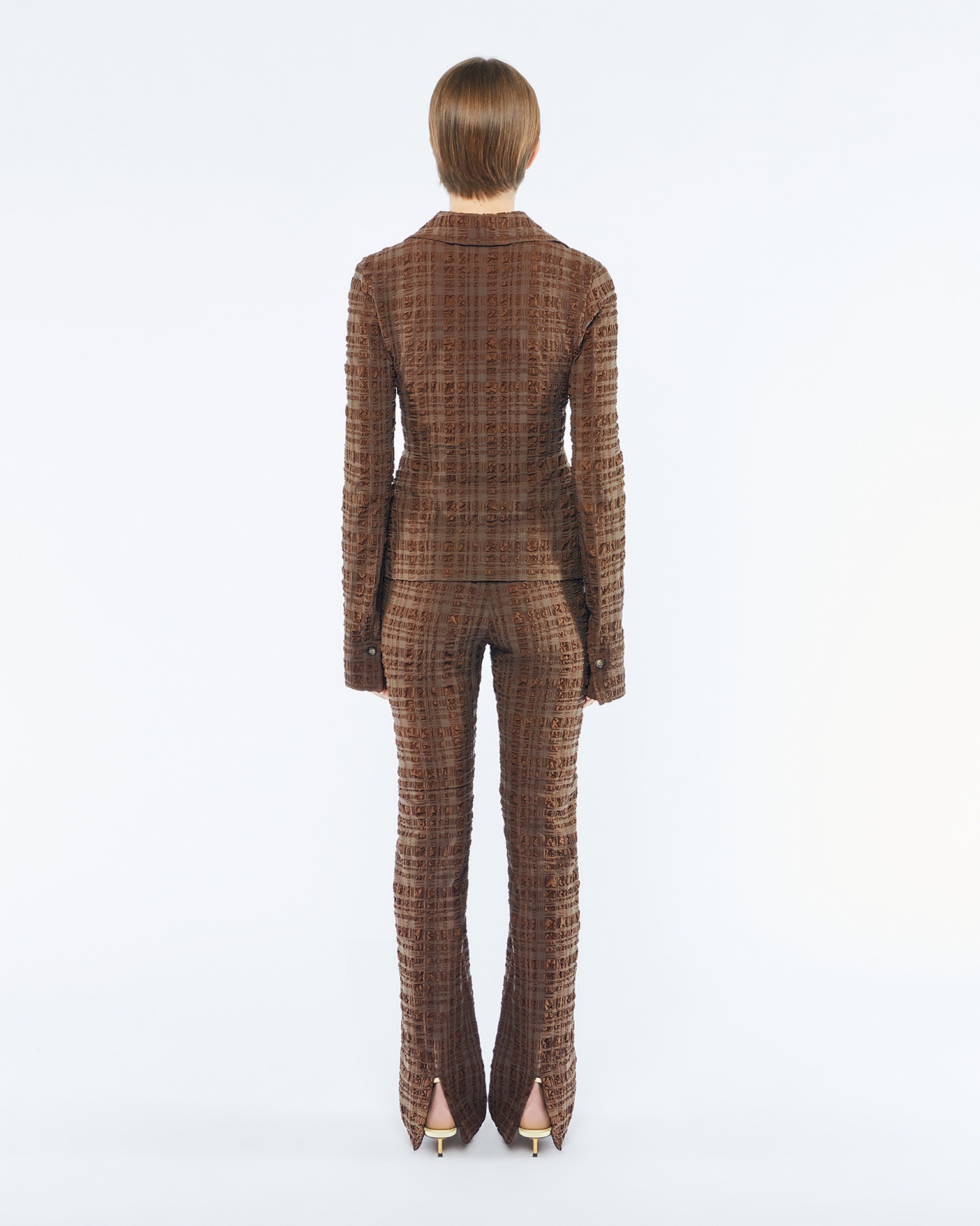 JUNA - Checked seersucker pants - Dark brown - 2
