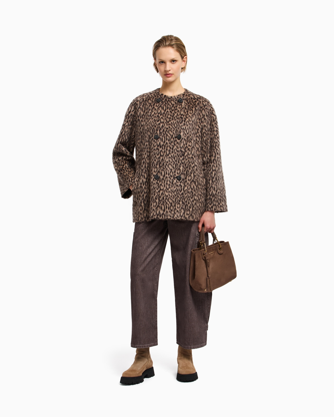 DOUBLE-BREASTED ANIMAL-PRINT WOOL-BLEND PEA COAT - 2