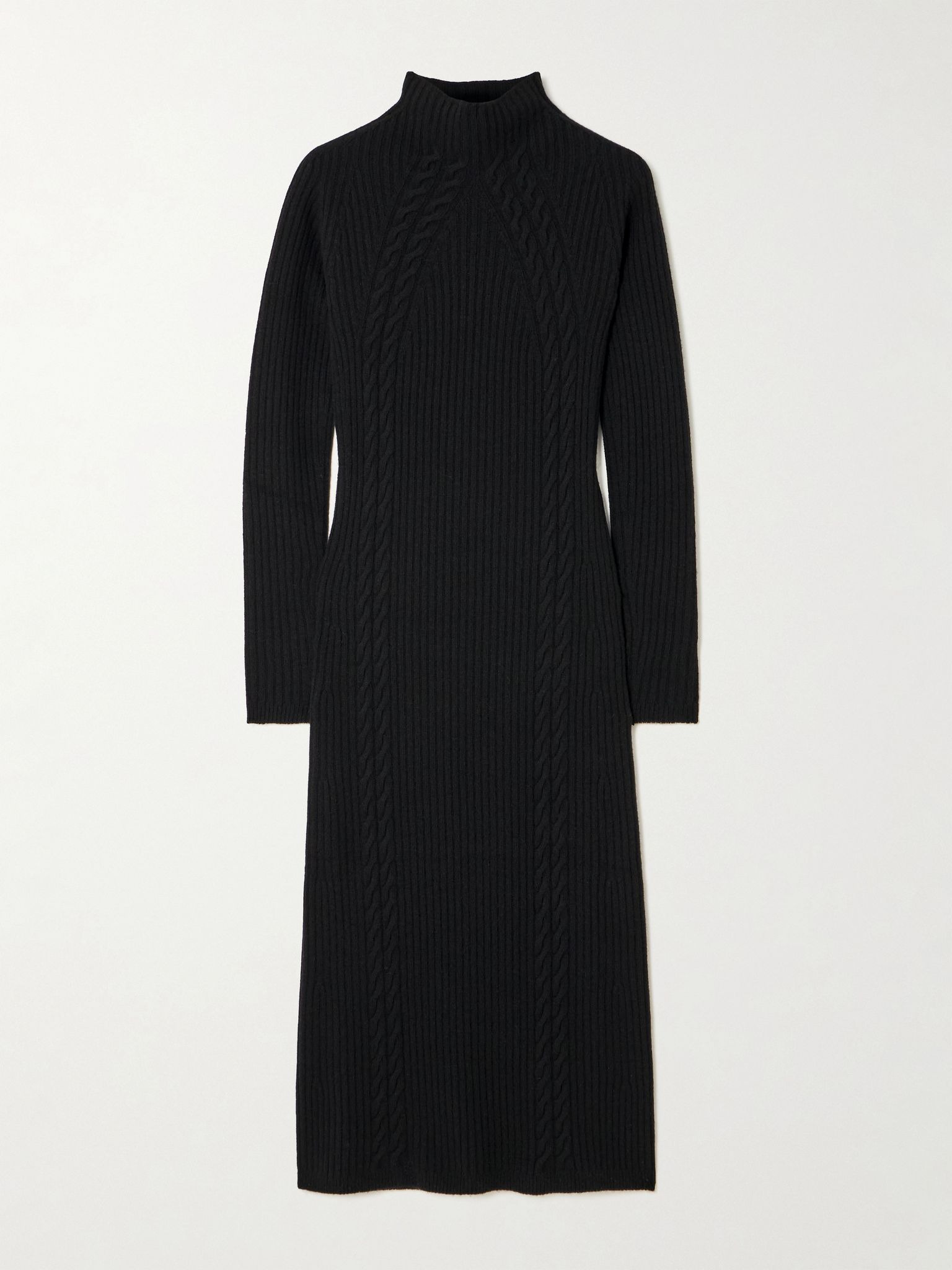 Zelanda cable-knit wool and cashmere-blend turtleneck midi dress Black - 1