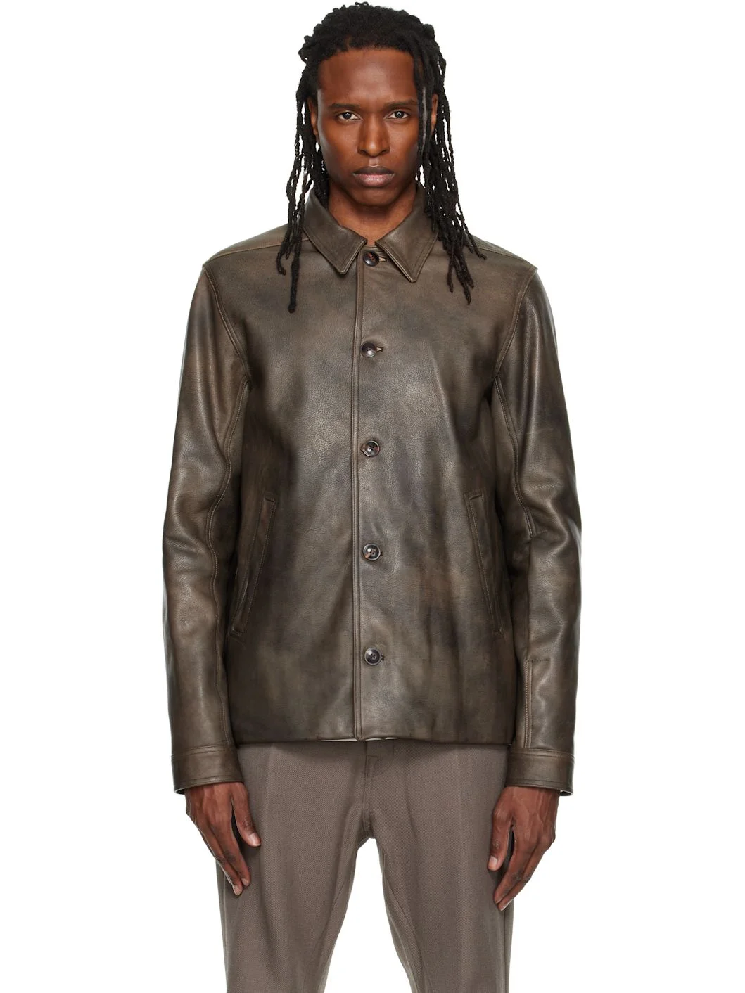 Brown Buttoned Brad Leather Jacket - 1