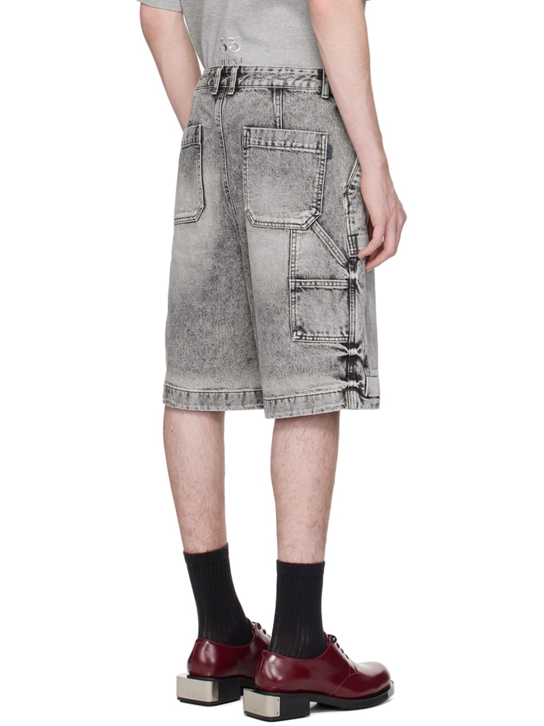 Gray Faded Denim Shorts - 3