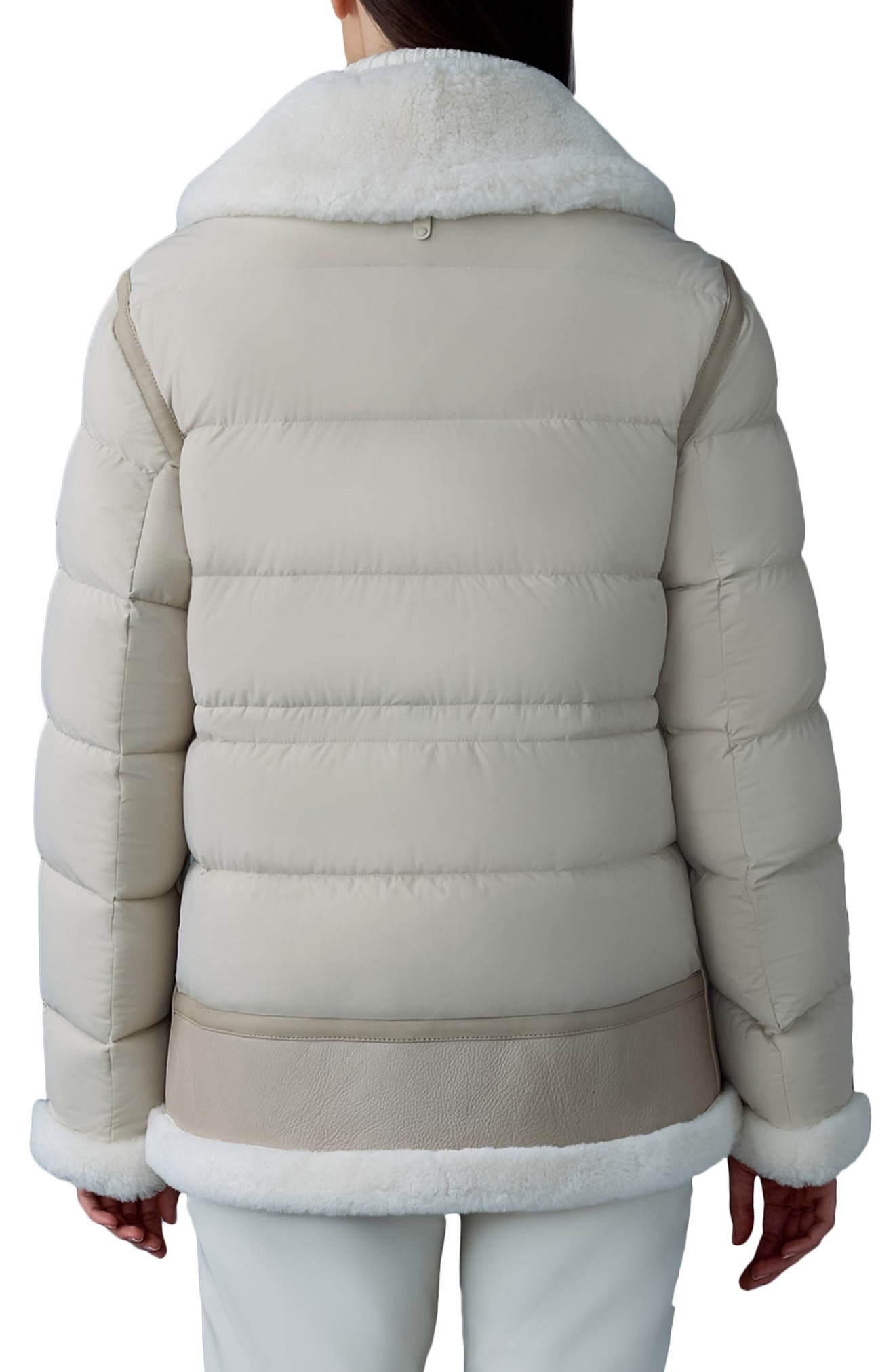 Mackage Vanna Mixed Media Genuine Shearling Down Puffer Coat in Trench-Natural at Nordstrom - 2