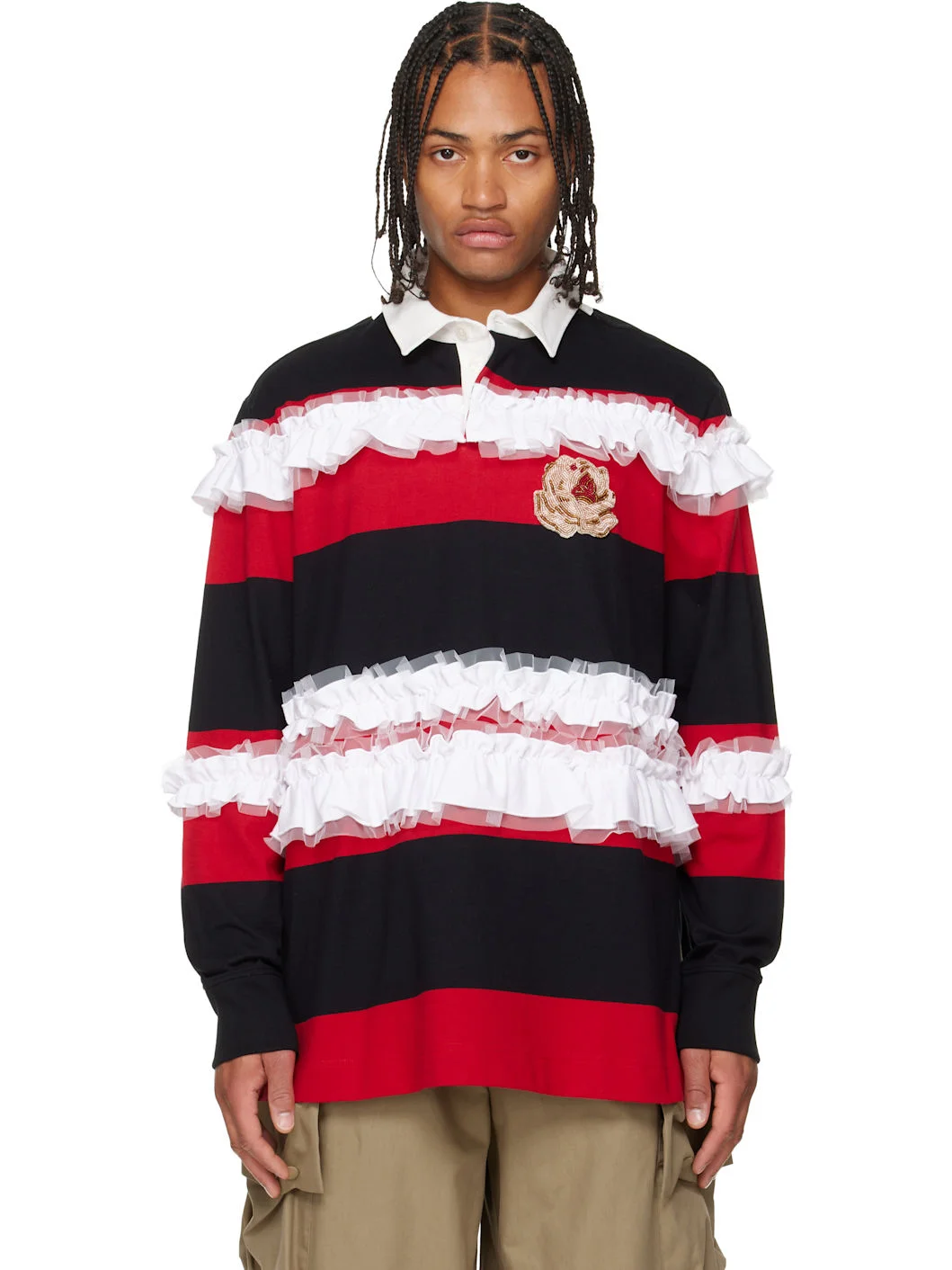 Red & Black Ruffle Rugby Polo - 1