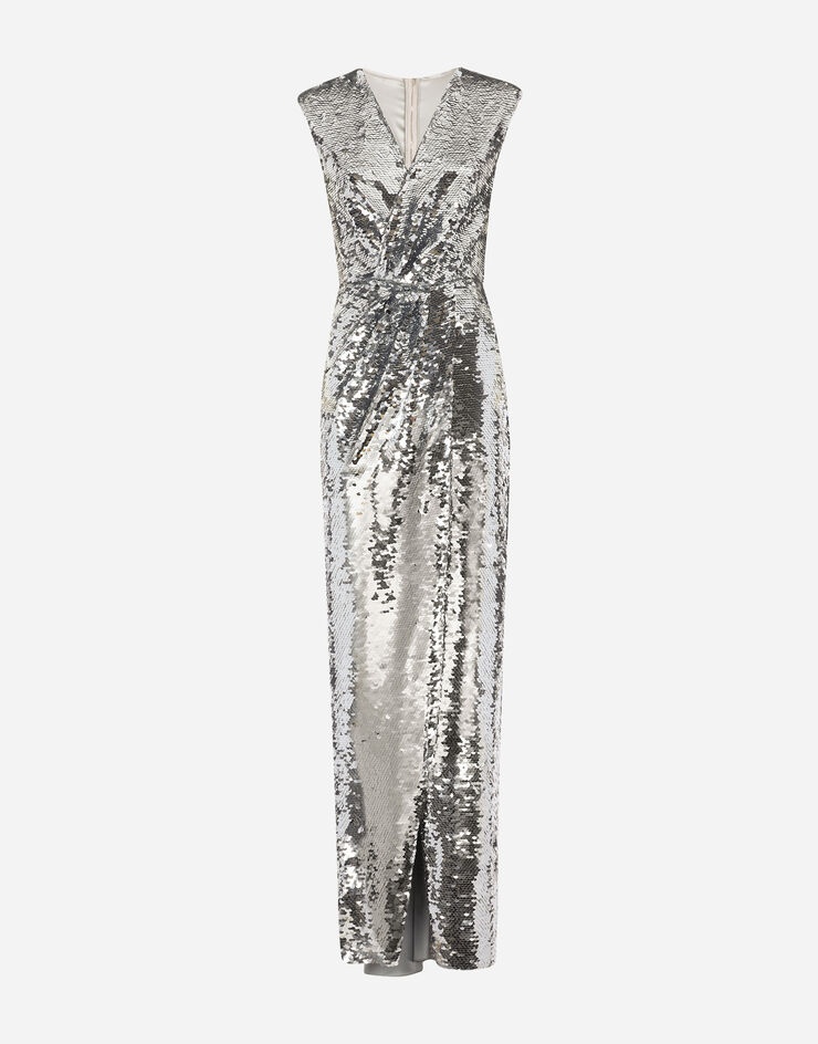 Long sequined dress with draping - 1