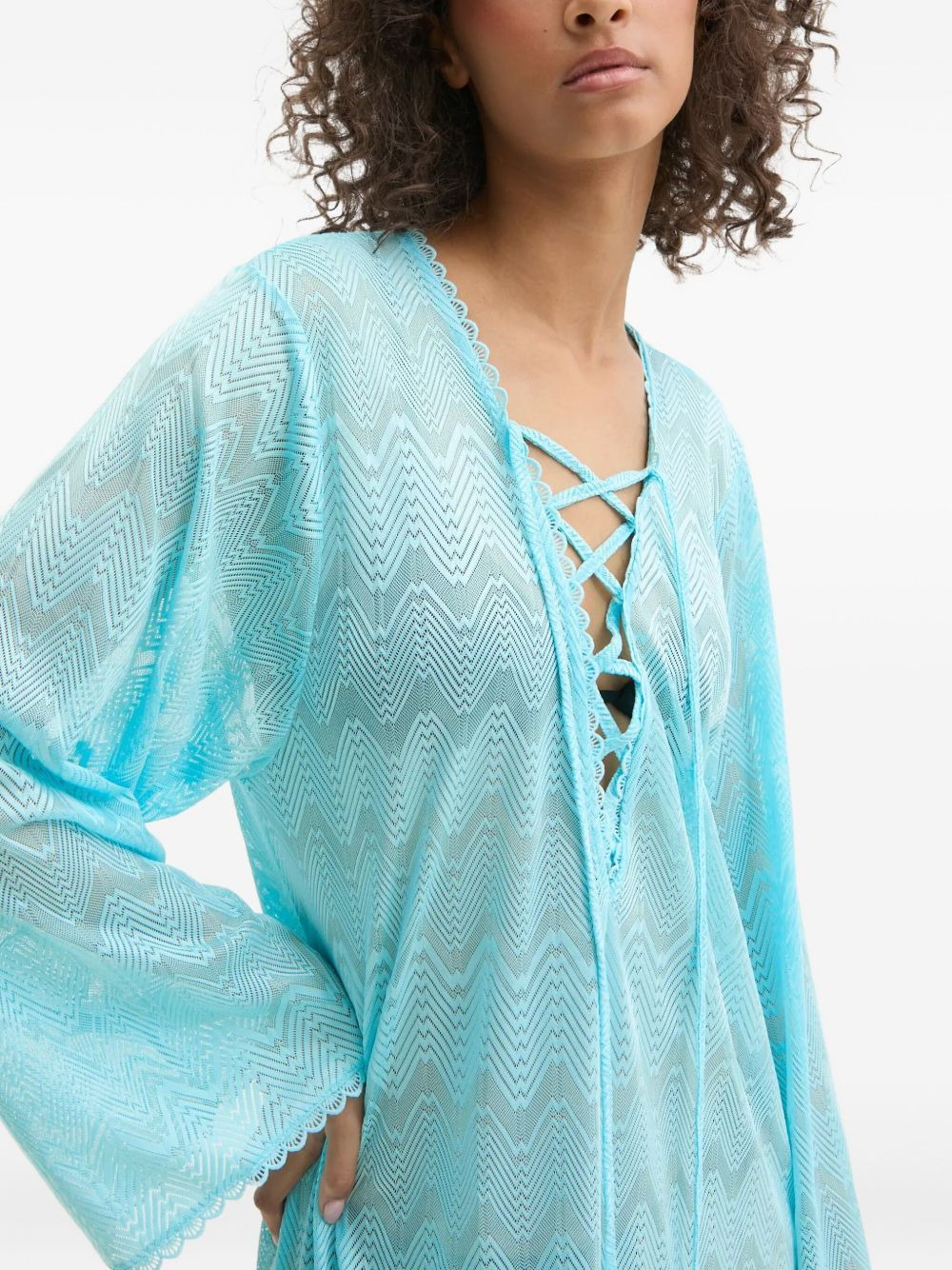 lace-up chevron beach dress - 4