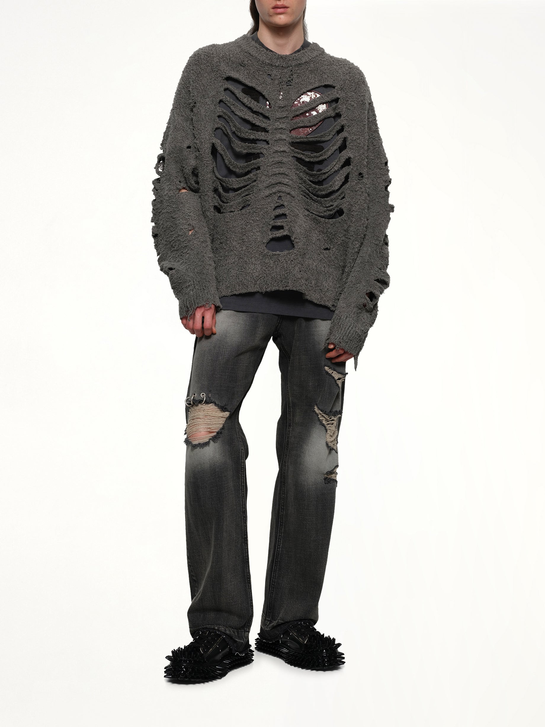 Ribcage Knit Pullover in Grey - 4