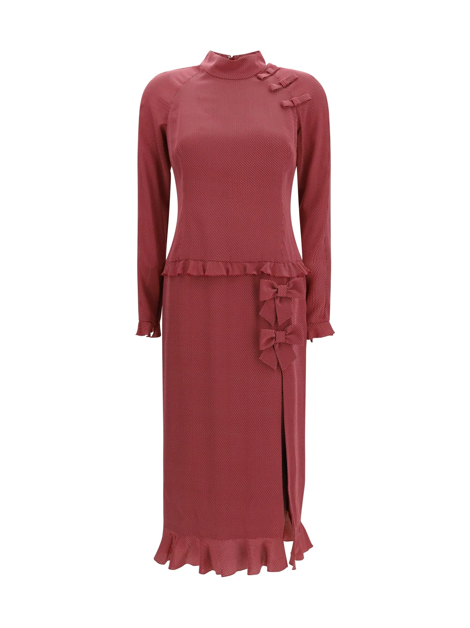 Alessandra Rich Women Silk Polka-Dot Midi Dress With Appliqué Bows - 1