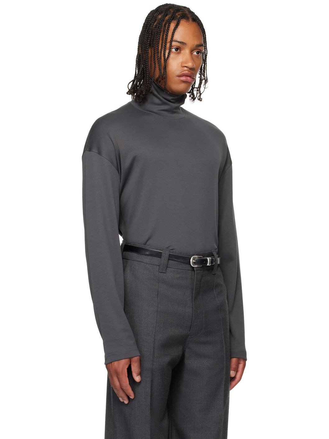 Gray Relaxed Mock Neck T-shirt - 2