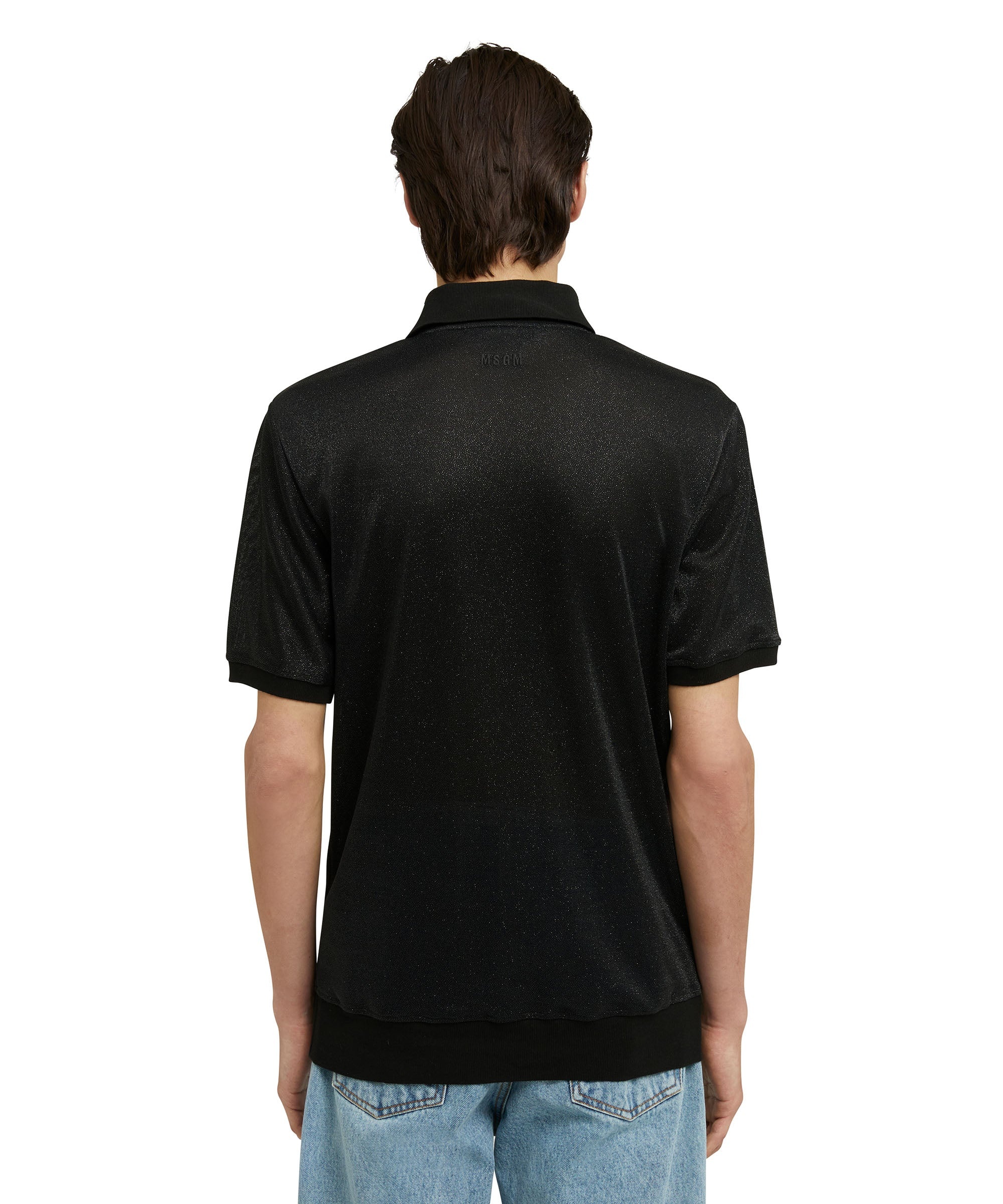 Short sleeve polo shirt in metal blend fabric - 3
