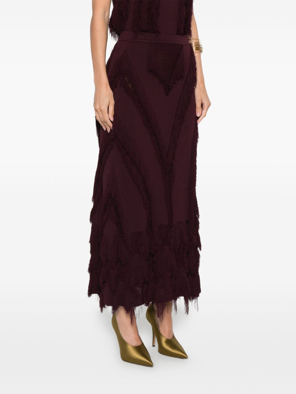 fringed panelled midi skirt - 3