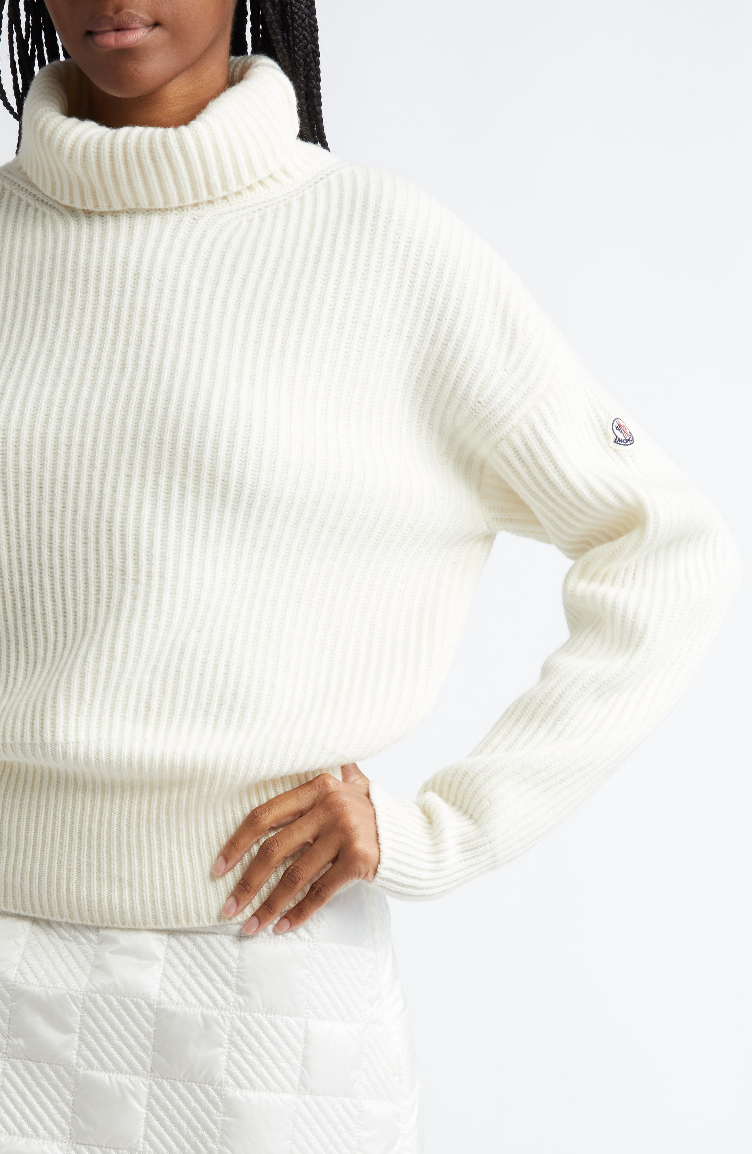 Moncler Rib Virgin Wool Turtleneck Sweater in White at Nordstrom - 5