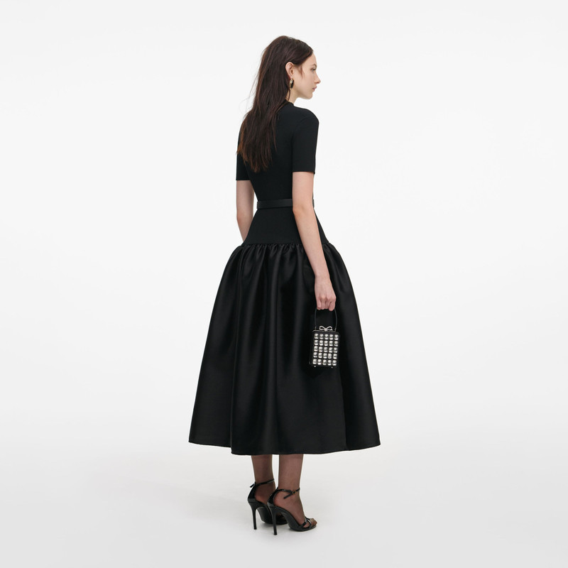 self-portrait Black Knit Taffeta Midi Dress outlook