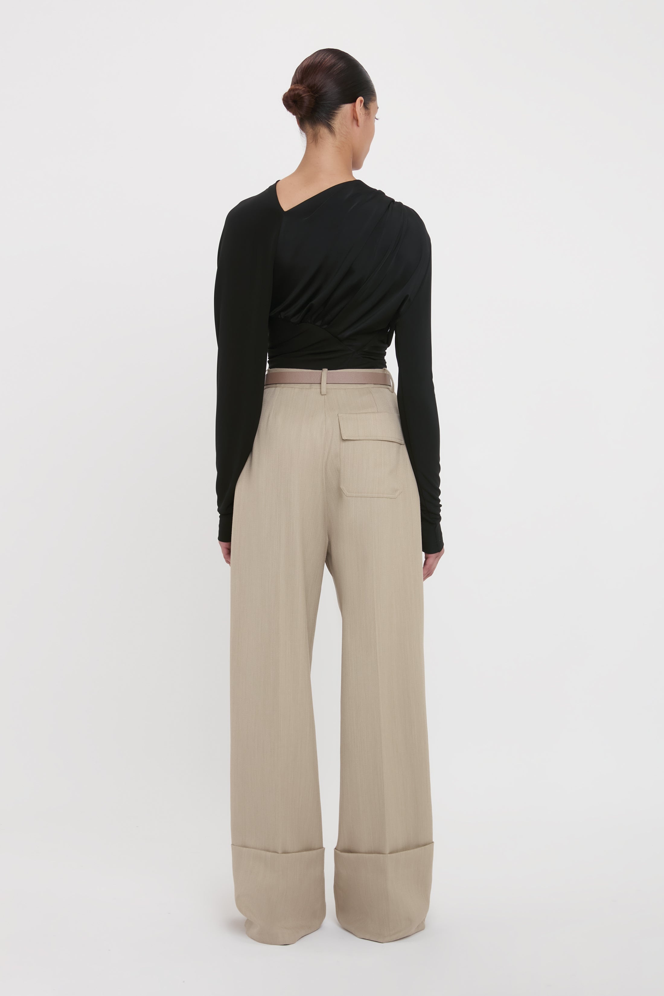 Long Sleeve Draped Jersey Top In Black - 4