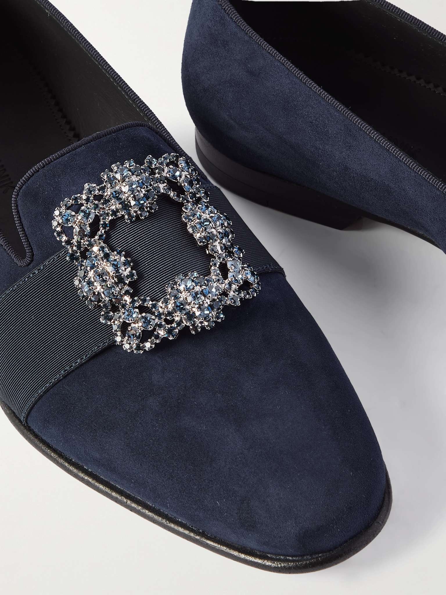 Carlton Crystal-Embellished Grosgrain-Trimmed Suede Loafers - 6