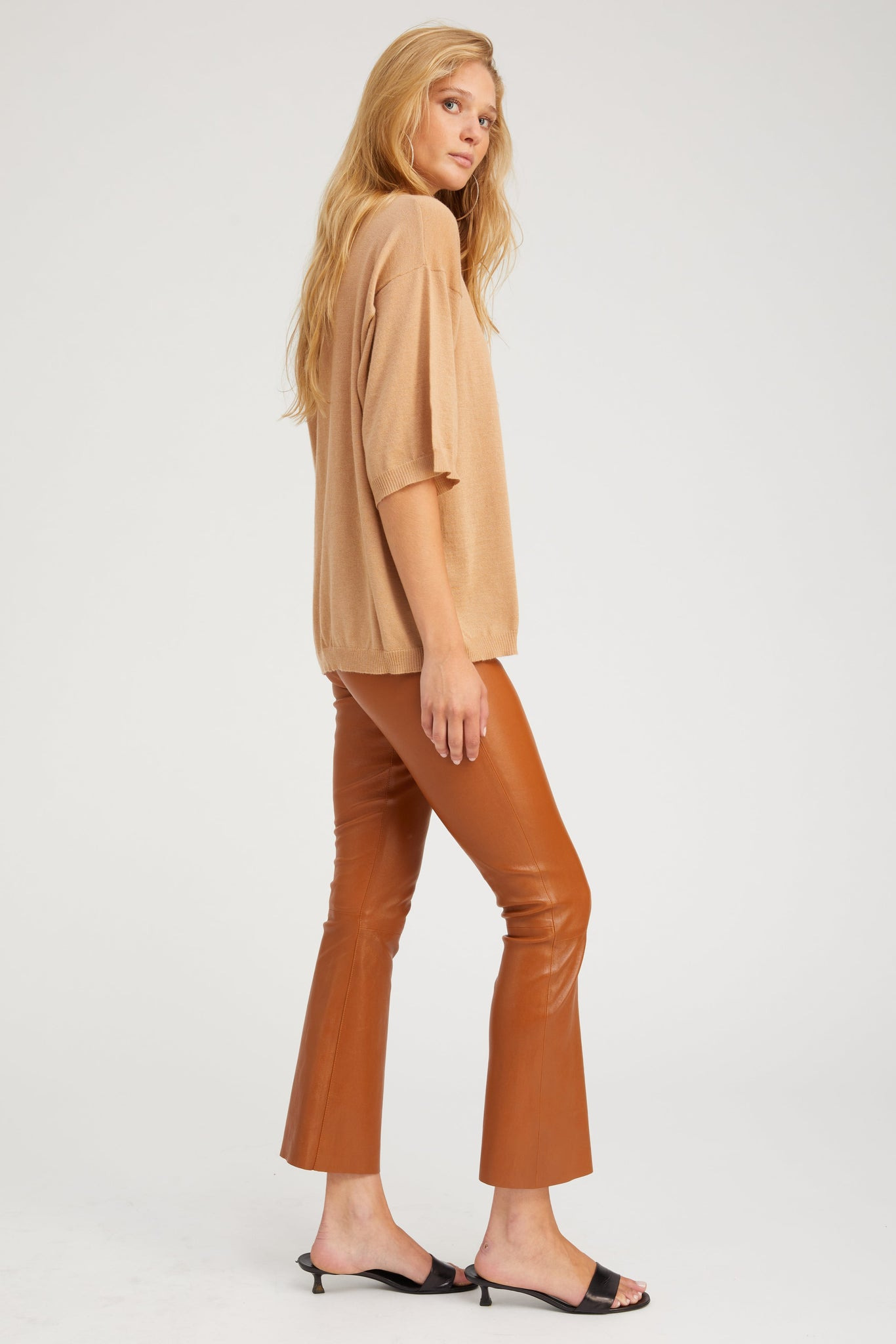 CHESTNUT LEATHER ANKLE FLARE - 3