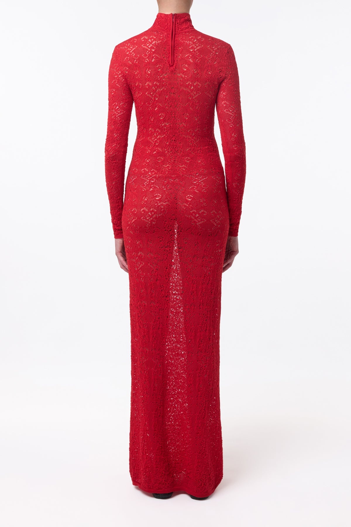 Lethe Pointelle Knit Maxi Dress in Scarlet Red Virgin Wool Silk - 5