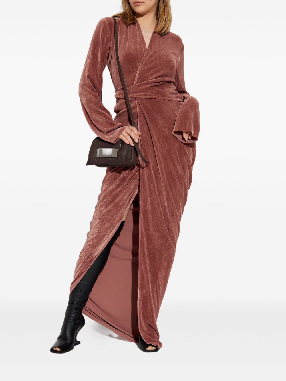 wrap-effect velvet dress - 2