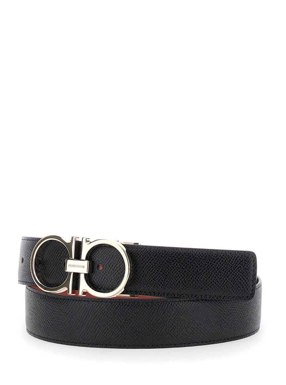 Ferragamo Men Black Reversible Belt With Gancini Buckle Closure In Grained Leather Man - 2