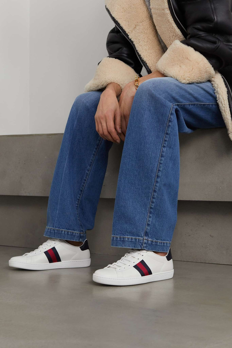 GUCCI Ace watersnake and canvas-trimmed leather sneakers outlook