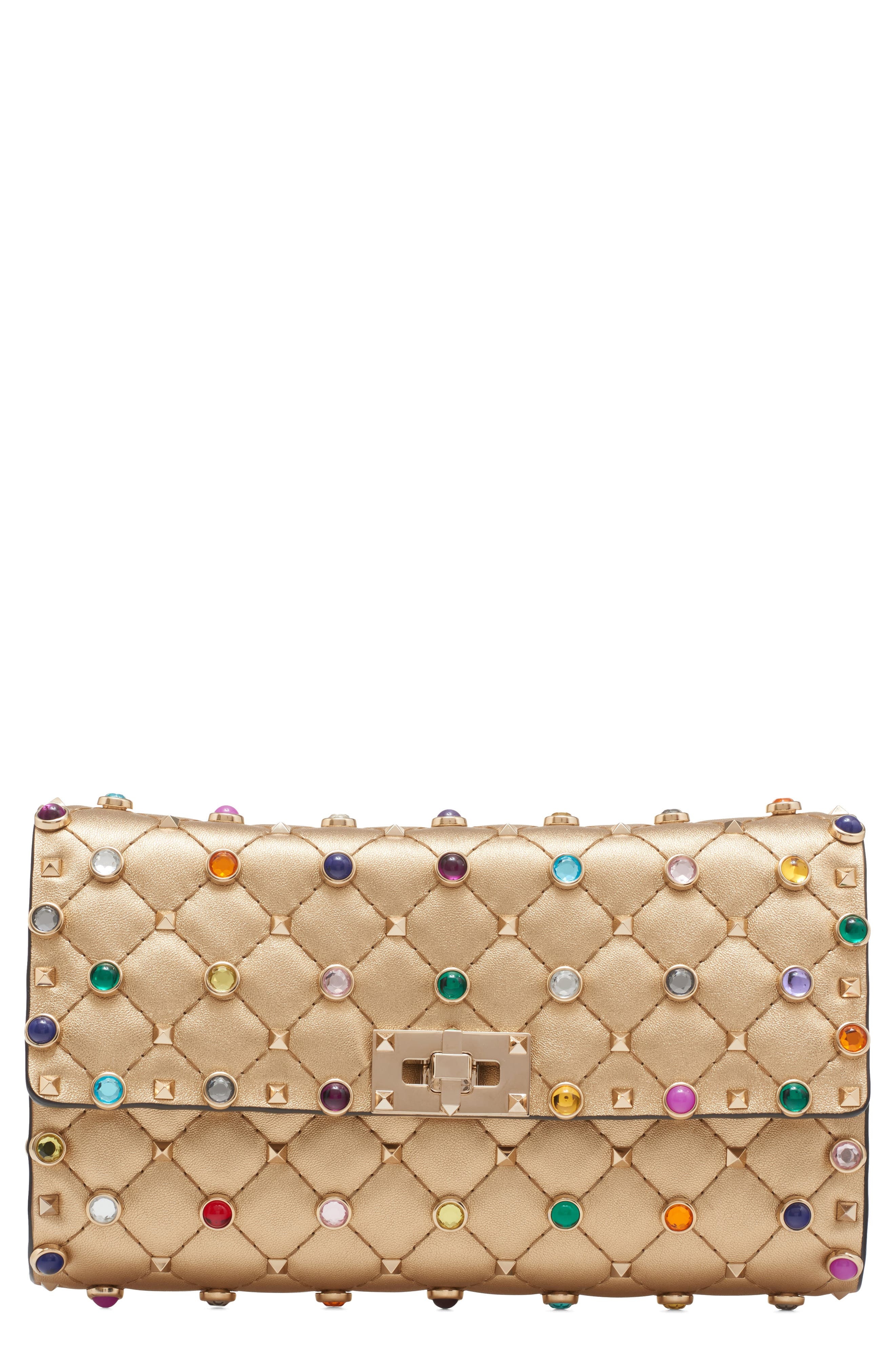 Valentino Garavani Rockstud Quilted Leather Shoulder Bag in Mekong/Soft Beige/Multicolor at Nordstro - 1
