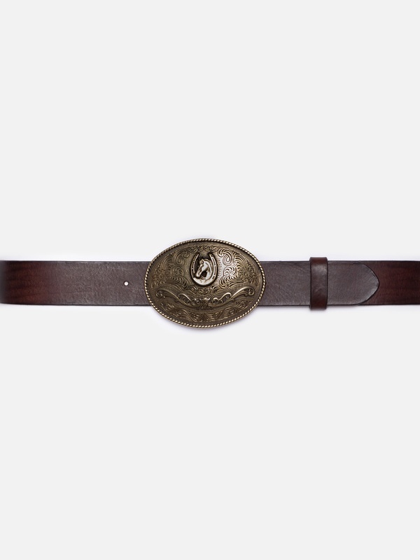 Western Buckle Belt Dark Brown - 3