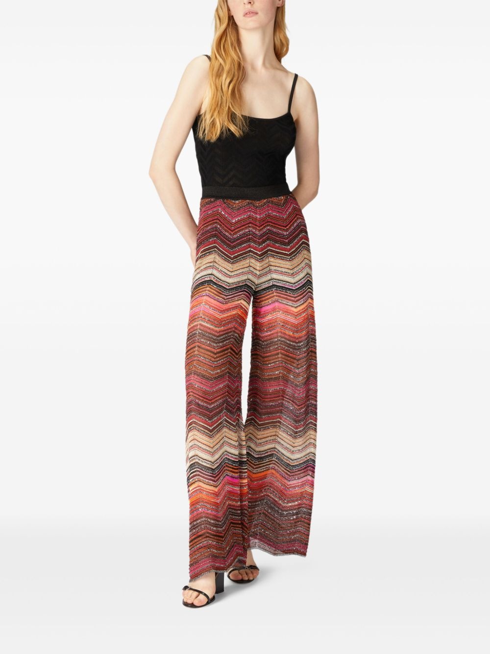 zigzag-pattern lamé palazzo pants - 2