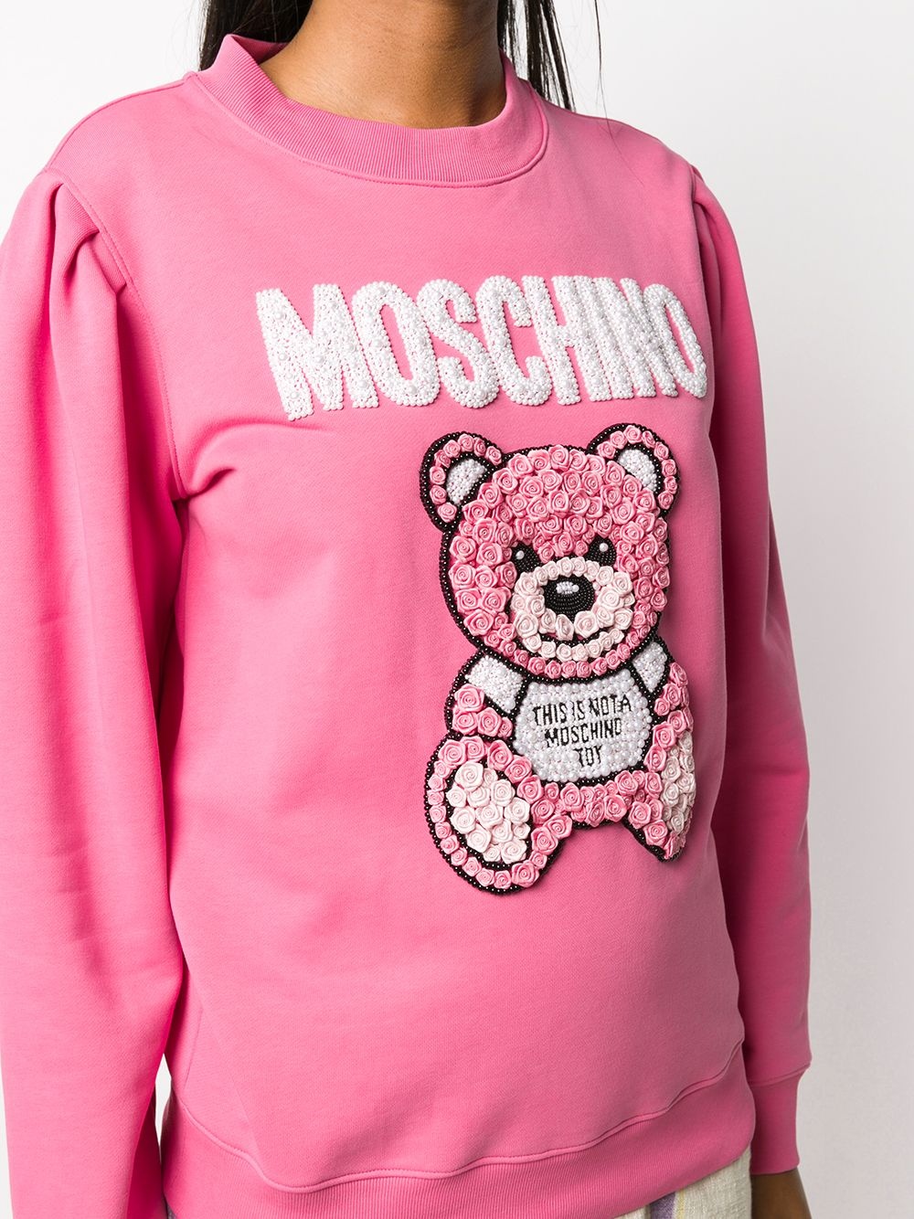 bear motif rose sweatshirt - 5