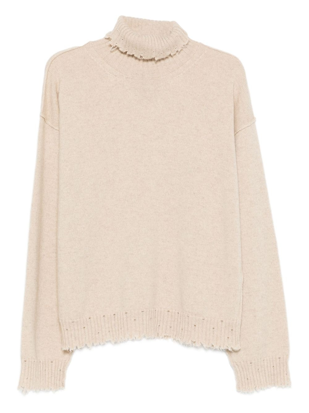high-neck frayed-hem sweater - 1