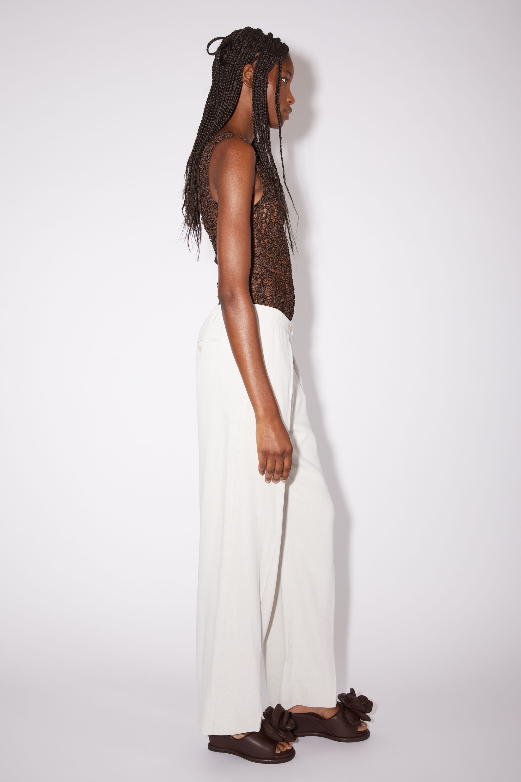 Linen blend trousers - Cream white - 4
