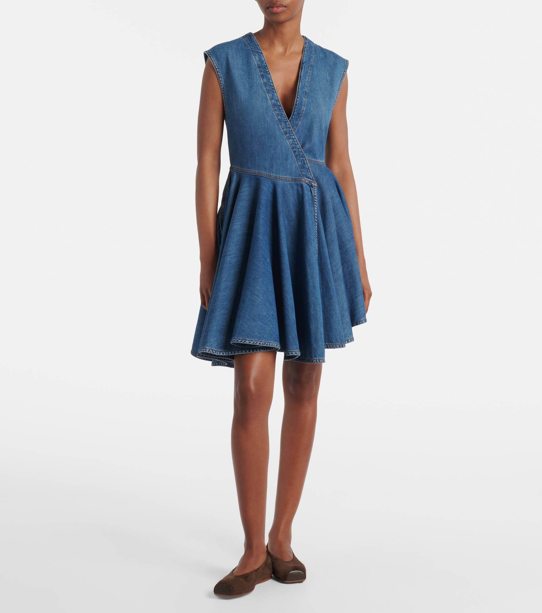 Asymmetric denim wrap dress - 2