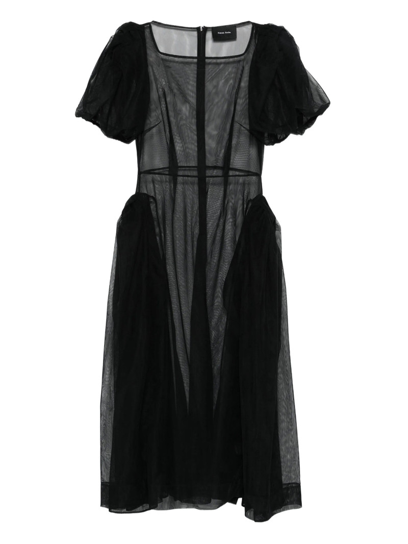 SHEER PUFF BOW SLEEVE HIP TUTU DETAIL DRESS - BLACK 1