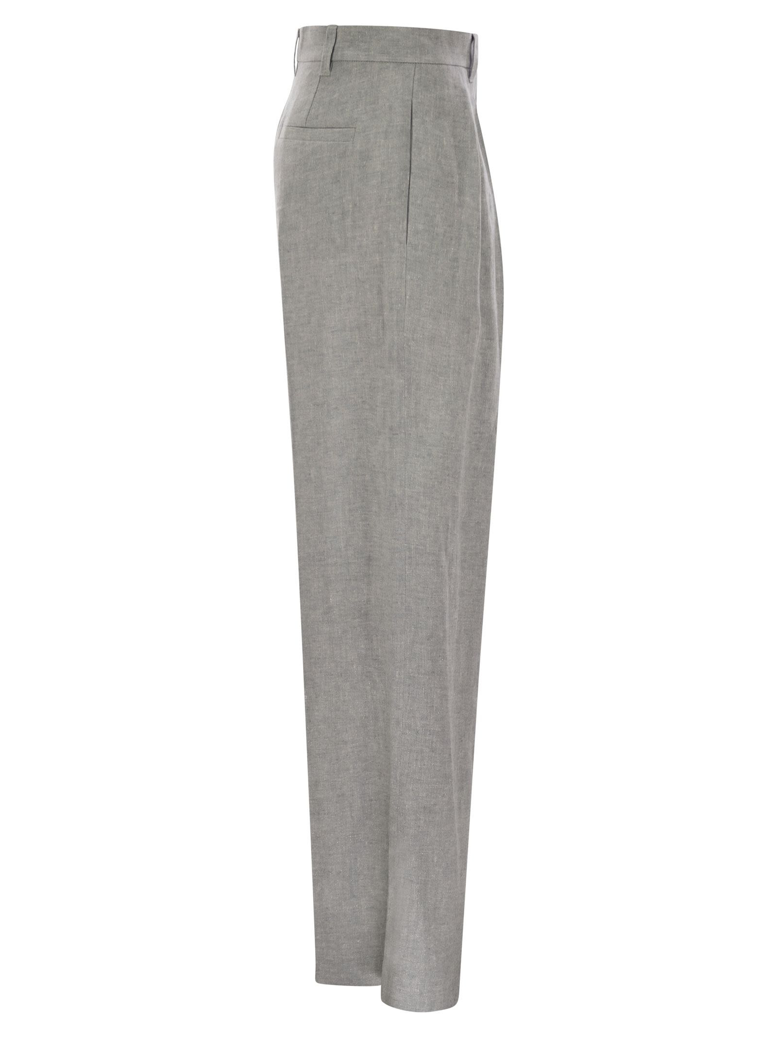 Brunello Cucinelli Women Sartorial Wide Trousers In Sparkling Linen Canvas - 3