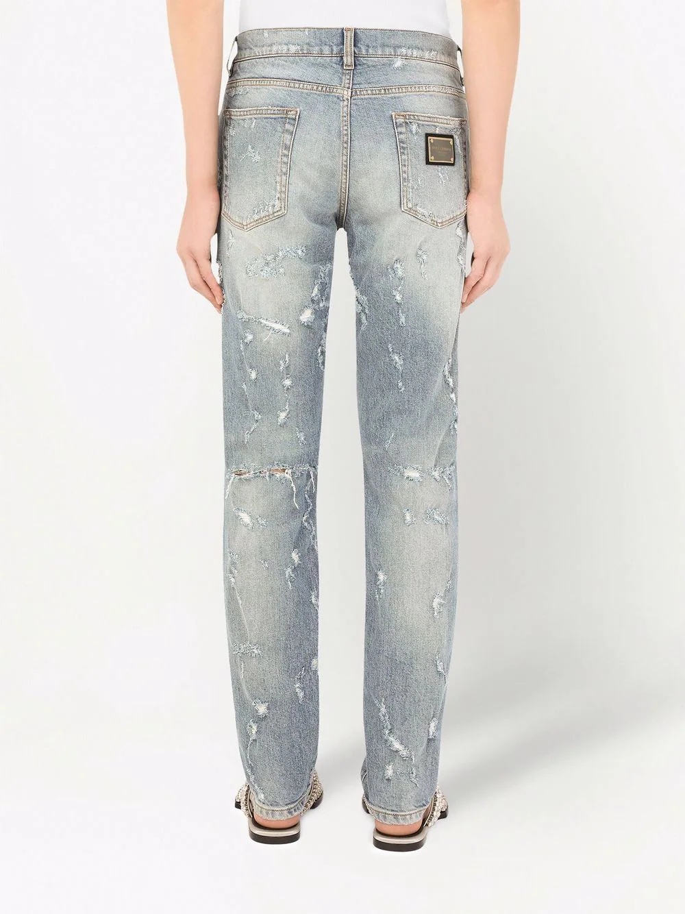 mid-rise distressed straight leg jeans - 4