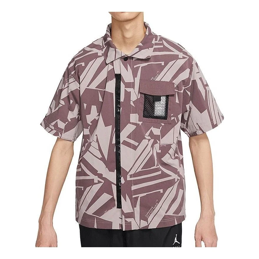 Men's Air Jordan Printing Knit Short Sleeve Pink Brown Shirt DM3109-218 - 1