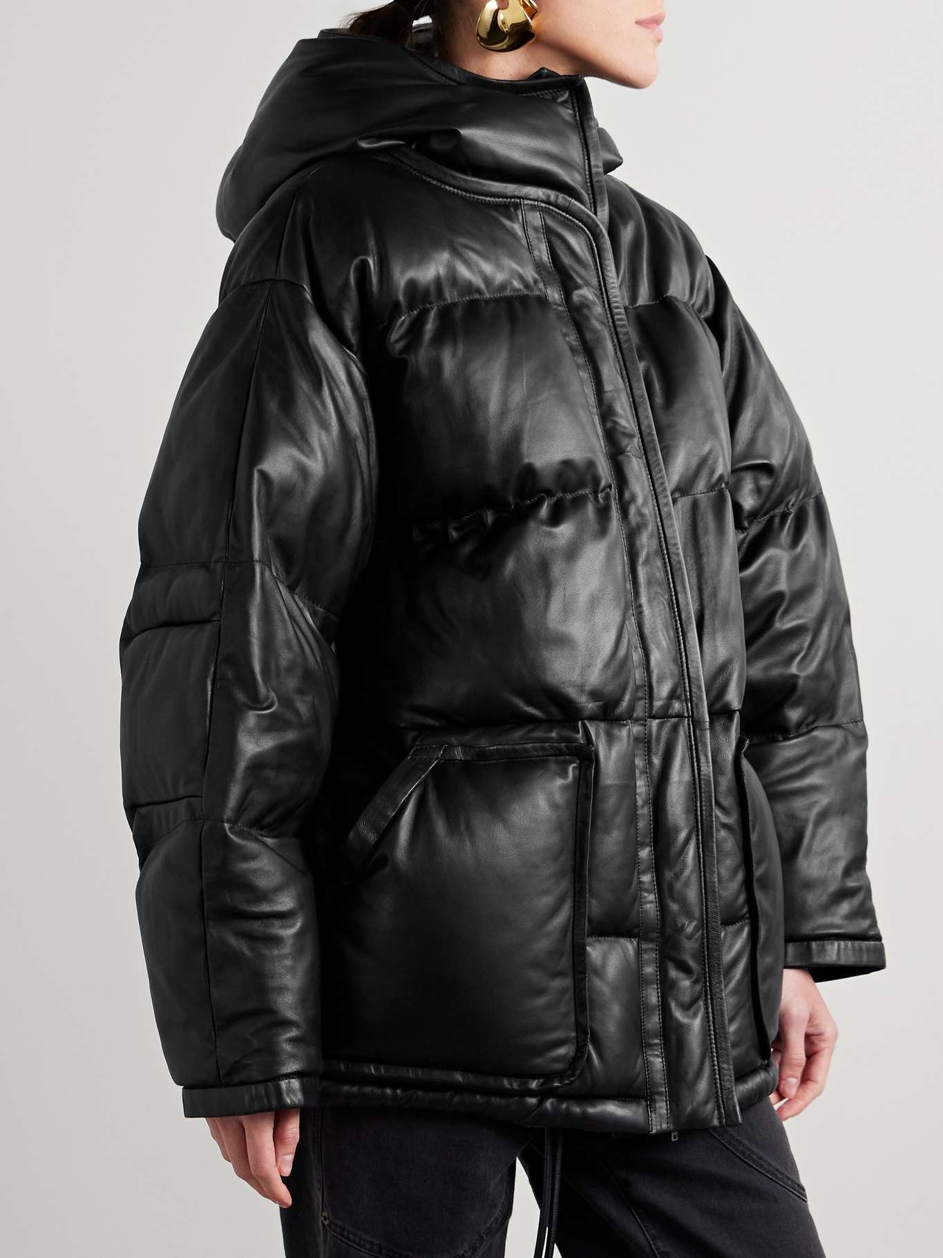 Kelori hooded padded quilted leather coat - 3