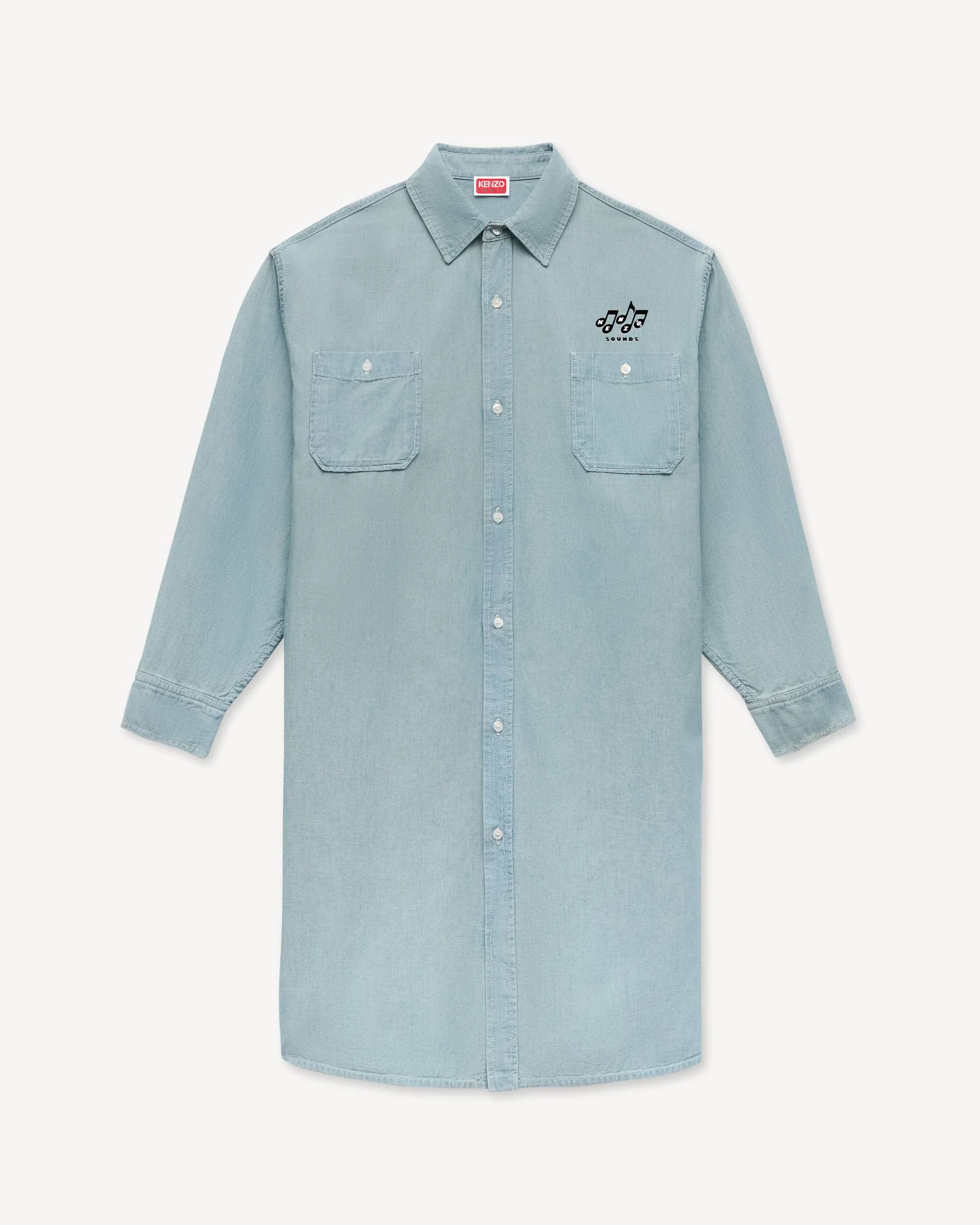 'KENZO Sounds' oversized shirt dress in washed chambray - 1