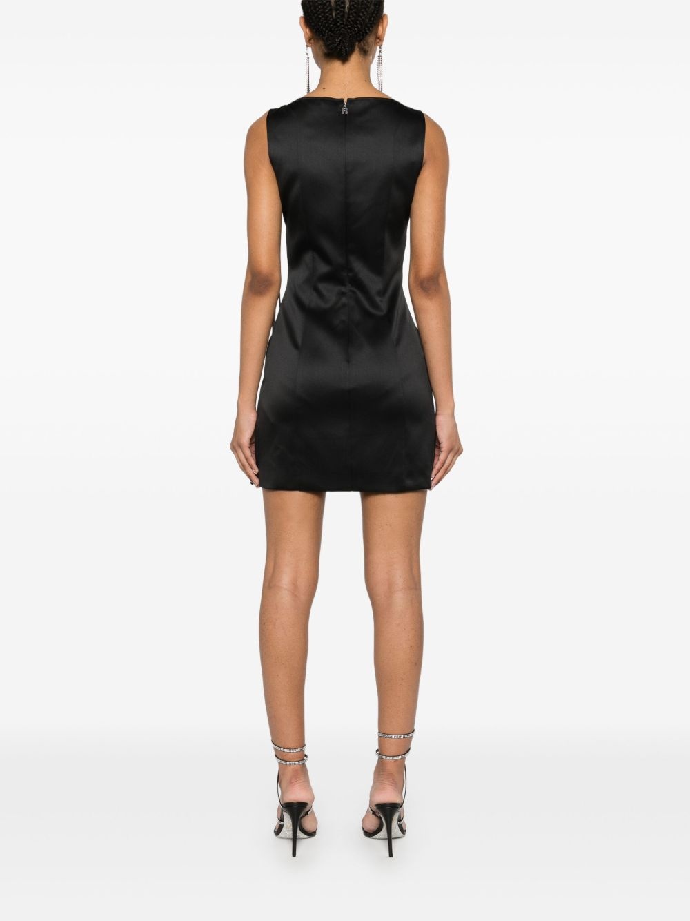 floral-appliqué satin dress - 4